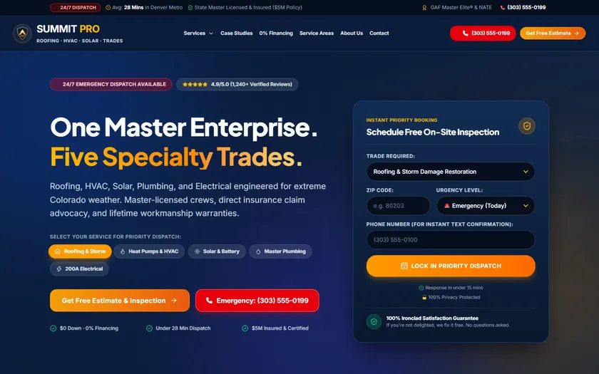 Home Services Website demo — homepage of the fictional Summit Home Pro brand