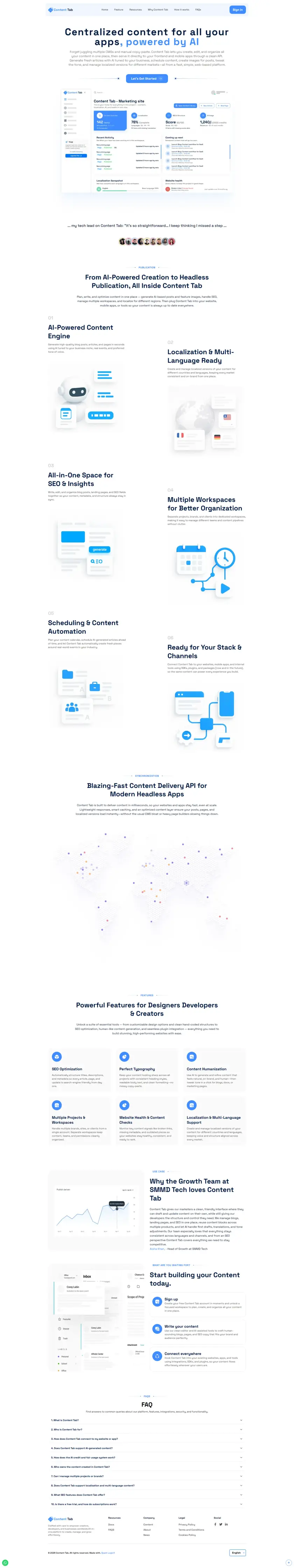 ContentTab headless CMS editor with AI writing assistant